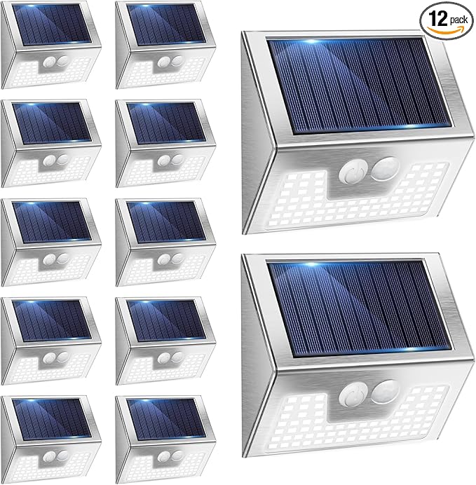 Solar Yard Motion Sensor Step Lights, Cold White Waterproof