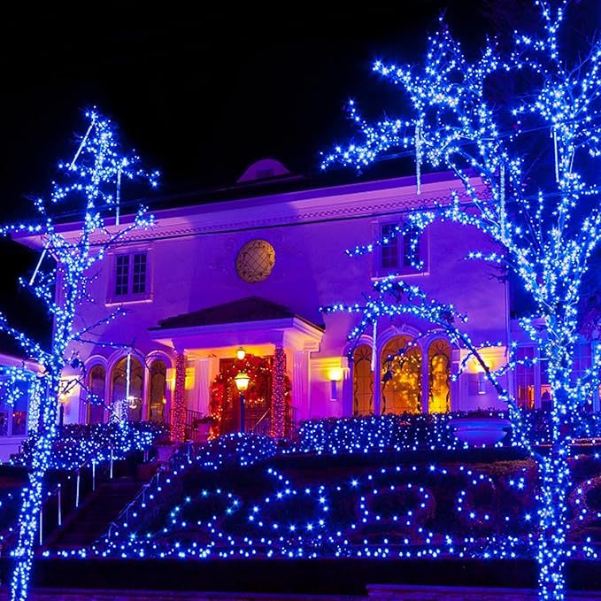Halloween String Lights 33Ft 100LED Blue Fairy Lights for Indoor Outdoor Waterproof Remote Timer Black Wire String Lights for Hanging Garden Party Holiday Halloween Décor