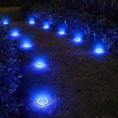 Joomer Solar Ground Lights, 16 Pack 8 LED Solar Lights Outdoor IP68 Waterproof Disc Light In-Ground Landscape Lighting Outdoor for Patio Pathway Lawn Yard Driveway Walkway (Blue)