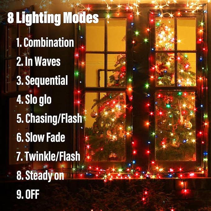 Battery Operated Christmas Lights - 4 Pack Total 66ft 200 LED Battery String Lights 8 Modes Waterproof with Timer for Home, Garden, Party, Holiday, Christmas Tree Decoration (Green Wire, Multicolor)