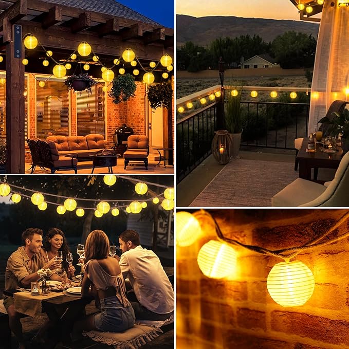 Lantern String Lights Plug in- 40ft 40LED 2700K Warm White Mini Lantern Lights Waterproof, Hanging Hemp Rope String Lights Indoor Outdoor with Remote, Timer for Porch Fence Balcony