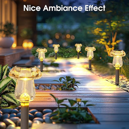 Solar Outdoor Lights, 8 Pack Waterproof Solar Mushroom Lights for Garden Yard Pathway Path Walkway Driveway Lawn Landscape Outside Decor（Warm White）
