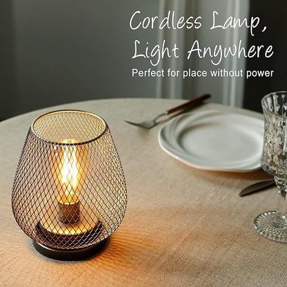 TRIROCKS Set of 2 Medium Battery Powered Outdoor Lantern 6.5'' High Metal Table Lamp Cordless Battery Operated Lamps with LED Edison Bulb for Home Wedding Parties Patio Events Indoors Outdoors(Brown)