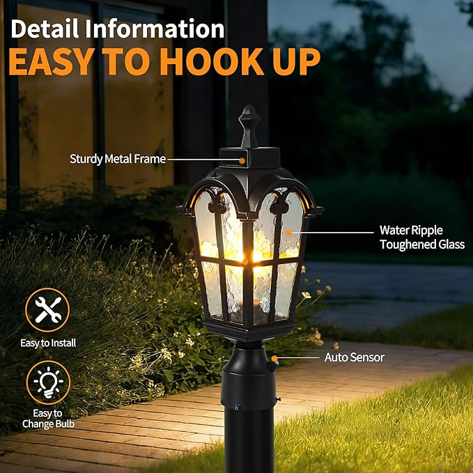 Dawn to Dusk Sensor Outdoor Post Lights Waterproof Post Light Fixture Outdoor Anti-Rust Waterproof Exterior Lamp Post Lighting for Front Door Yard Pathway Driveway Fence