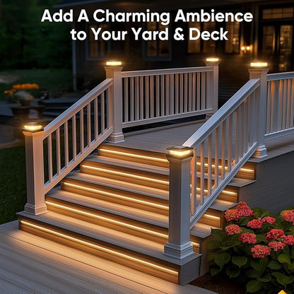4x4 Post Solar Lights Outdoor: 12 Pack 2 Lighting Modes Fence Deck Cap Lights - IP65 Waterproof Solar Powered for Wooden Vinyl Lamp Post - Warm White and Cool White