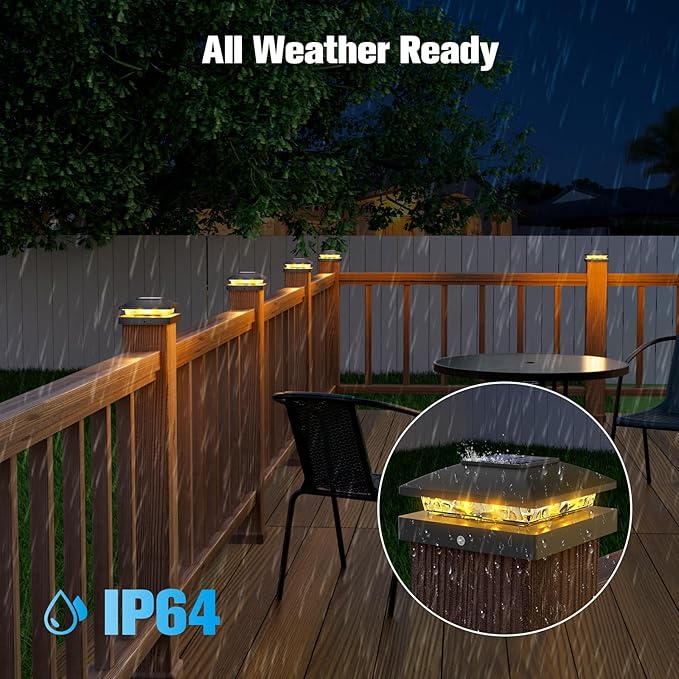 VOLISUN 4x4 Solar Post Cap Light 8pack,Solar Fence - Post Lights Outdoor Waterproof for Wooden/Vinyl Post,Black Deck Post Cap Light Solar Powered with Warm White for Garden/Patio/Porch