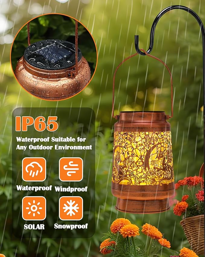 Dragon Decor Solar Lanterns - Waterproof Hanging Lights for Outdoor Garden Patio Lawn Pathway Metal Yard Lighting Decorations Housewarming Birthday Gift for Women Men Friend Dragons Lover