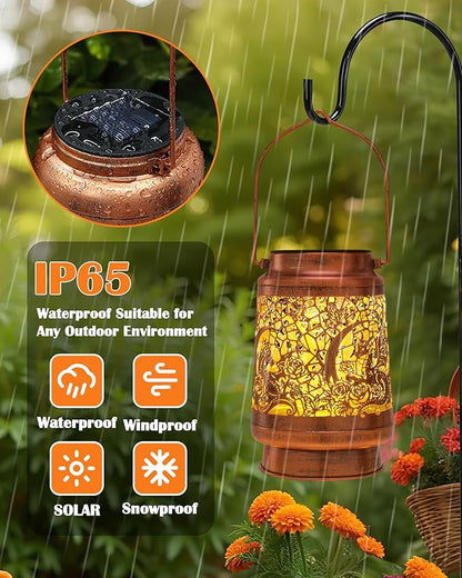 Dragon Decor Solar Lanterns - Waterproof Hanging Lights for Outdoor Garden Patio Lawn Pathway Metal Yard Lighting Decorations Housewarming Birthday Gift for Women Men Friend Dragons Lover