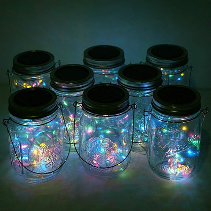 Solar Mason Jar Lights, 6 Pack 20 LED Waterproof Fairy Star Firefly String Lights with 6 Hangers (Jar Not Included), for Mason Jar Garden Wedding Christmas Party Decor（4 Colors）