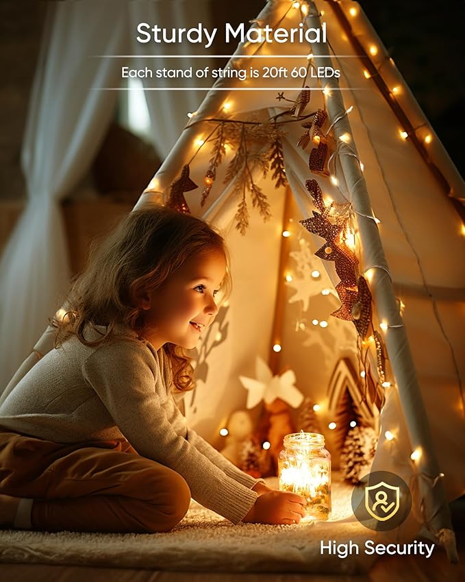 Christmas Fairy Lights 4-Pack, 20ft 60 LED Battery Twinkle Lights