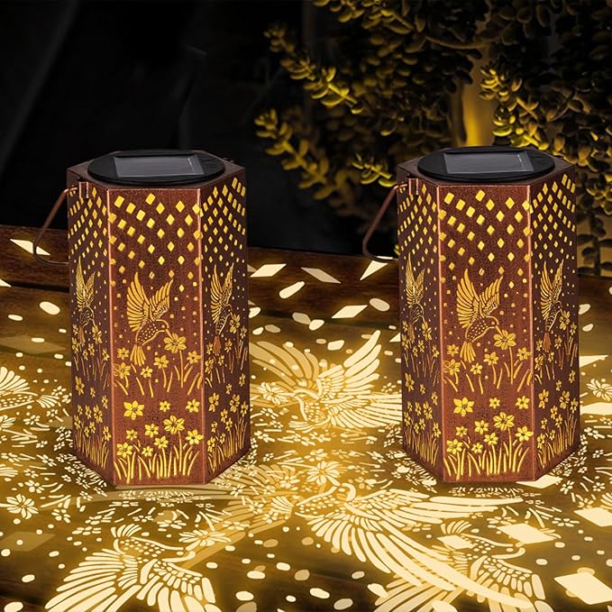 4-Pack Hummingbird Solar Lanterns, Waterproof LED Garden Lights