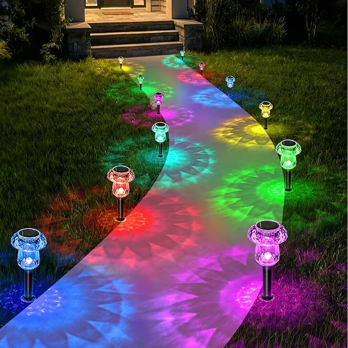 Solar Pathway Lights Outdoor 8 Pack Mushroom Garden Lights Waterproof Solar Powered Yard Lighting for Landscape, Driveway, Path, Walkway, Patio, Outside Garden Decorations, Color Changing