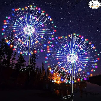 JJGoo Solar Firework Lights, 2 Pack 120 LEDs 2 Lighting Modes Solar Garden Lights Outdoor Waterproof for Yard Patio Walkway Pathway Party Wedding Christmas Decorative - Colorful