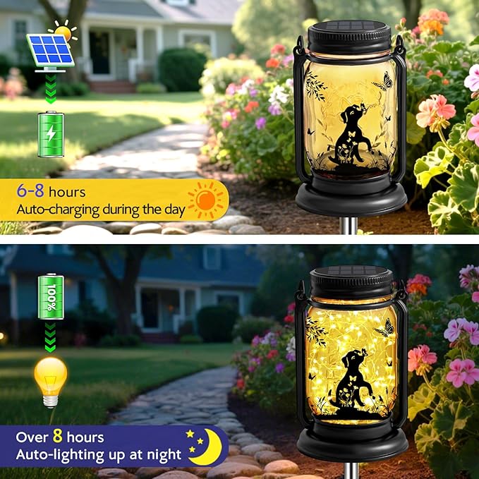Dog Solar Lanterns 3-in-1 Outdoor Waterproof - Birthday Gifts for Dog Lovers Women Mom Christmas, Mason Jar Hanging Lanterns with Stake, Garden Decor Lights for Patio Yard Balcony Decorations