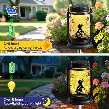 Dog Solar Lanterns 3-in-1 Outdoor Waterproof - Birthday Gifts for Dog Lovers Women Mom Christmas, Mason Jar Hanging Lanterns with Stake, Garden Decor Lights for Patio Yard Balcony Decorations