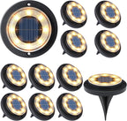 Solar Flat Disk Lights 12-Pack, Waterproof Driveway