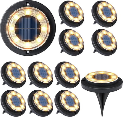Flacchi Solar Lights Outdoor - Solar Powered Ground Lights Outdoor Solar Disk Light Waterproof Landscape Light for Patio Yard Pathway Walkway Driveway (Warm White, 12 Pack)