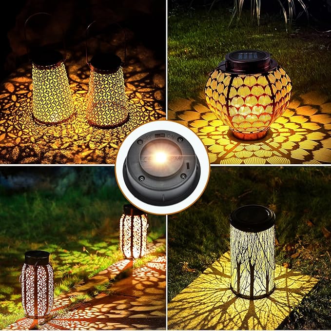 4-Pack Classic Courtyard Solar Lanterns for Backyard, Waterproof LED