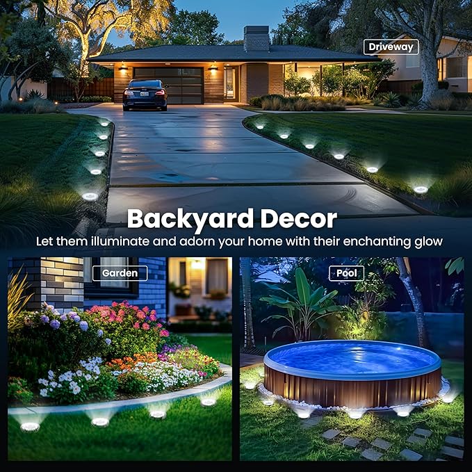 Solar Flat Disk Lights 10-Pack, Waterproof Garden