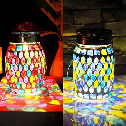 2 Pack Solar Outdoor Mosaic Lantern,Solar Lights Outdoor Hanging Lanterns Rechargeable Waterproof Table lamp Mosaic Night Light for Garden, Patio, Party, Yard, Outdoor/Indoor Decorations