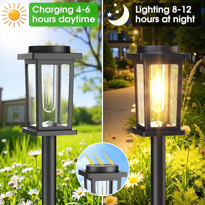 Solar Pathway Lights Outdoor, 8 Pack Solar Powered Garden Lights Waterproof, Auto On/Off Outdoor Landscape Lights for Patio, Walkway, Driveway, Lawn, Pool Decor. (Warm White)