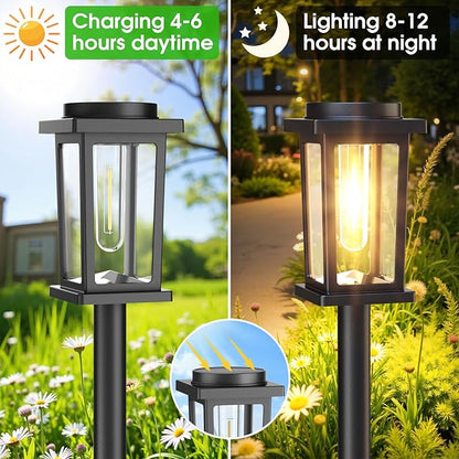 Solar Pathway Lights Outdoor, 8 Pack Solar Powered Garden Lights Waterproof, Auto On/Off Outdoor Landscape Lights for Patio, Walkway, Driveway, Lawn, Pool Decor. (Warm White)