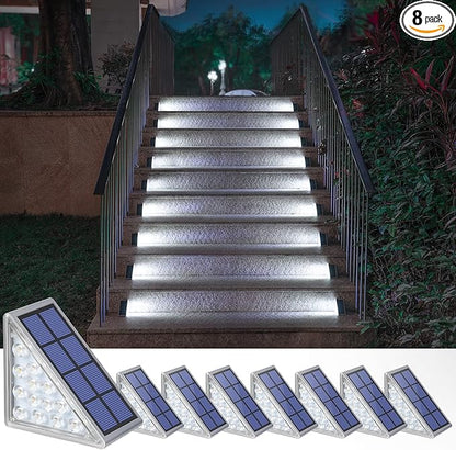 NIORSUN Solar Step Lights,8 Pack Cool White Solar Stair Lights Outdoor Waterproof IP67 Auto On Off,Solar Lights for Steps,Stair,Patio,Yard,Porch,Front Door,Sidewalk,Deck Decor