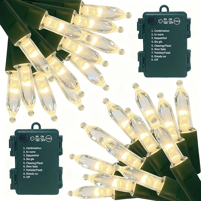 ITICdecor 2 Pack 50LED Battery Operated Christmas Lights, 16 FT Mini String Lights Waterproof with 8 Modes & Timer for Xmas Indoor Outdoor Yard Holiday Wedding Decorations(Warm White)