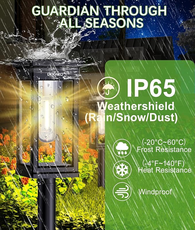 Solar Pathway Lights, 8 Pack Solar Lights Outdoor Waterproof IP65, Auto On/Off Outdoor Solar Lights for Pathway, Garden, Yard, Walkway, Lawn, Patio, Driveway, Landscape Decor Lighting, Black