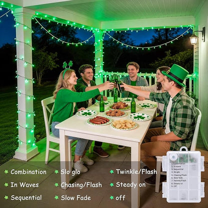 JMEXSUSS 33ft 100 LED Green Battery Operated Lights for St. Patrick's Day Decorations, Green Christmas Lights Battery Operated, St. Patrick's Day String Light Indoor Outdoor for Tree House Yard Xmas