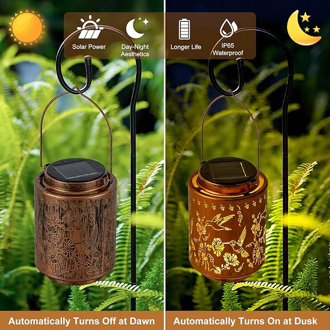 Decorative Hummingbird Solar Lantern, Birthday Gifts for Women Mom Grandma, Outdoor Waterproof Hanging Garden Decor for Patio, Yard