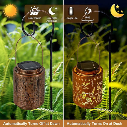 Decorative Hummingbird Solar Lantern, Birthday Gifts for Women Mom Grandma, Outdoor Waterproof Hanging Garden Decor for Patio, Yard