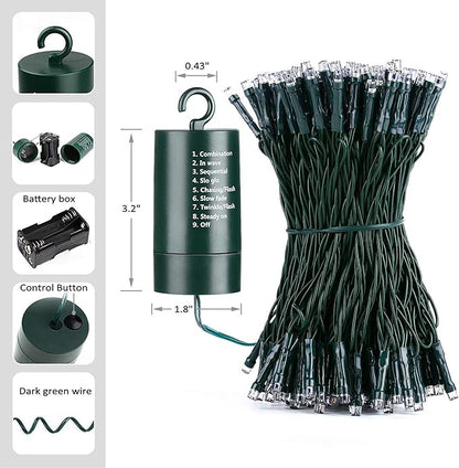 Joomer Battery Christmas Lights, 66ft 200LED Fairy Lights Battery Operated Timer 8 Modes Waterproof for Outdoor Home Garden Party Holiday Christmas Trees Decoration (Red White)