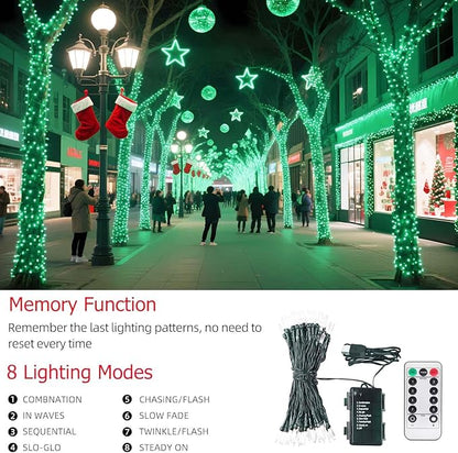 Tcamp 33ft 100LED Green Christmas Lights Battery Operated with Remote Memory Timer, 8 Modes Battery String Lights for Christmas Tree Wreath Bedroom Outdoor Indoor Decor