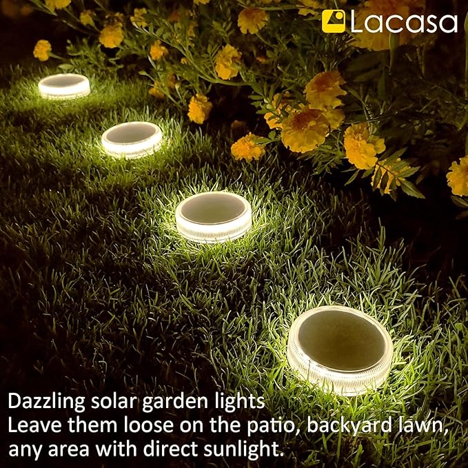 Lacasa Solar Deck Lights, 4 Pack 30LM Outdoor Solar Powered Step Lights, LED Dock Lights Natural White 4000K Light up All Night IP68 Waterproof Auto ON/Off for Garden Stairs Driveway Pathway Lighting