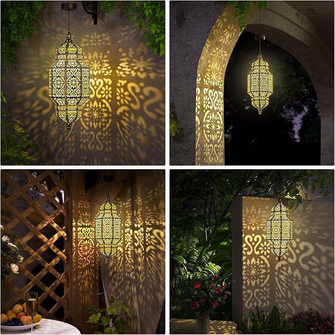 Moroccan Solar Hanging Lantern, 18" Outdoor Pendant