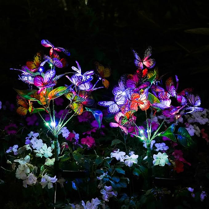 Solar Garden Stake Lights, 8-Pack 176 LED Butterfly & Flower Waterproof Yard Decor Lights