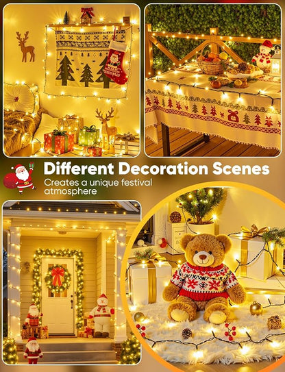4-Pack 200 LED Christmas Twinkle Lights, 66ft Waterproof for Yard