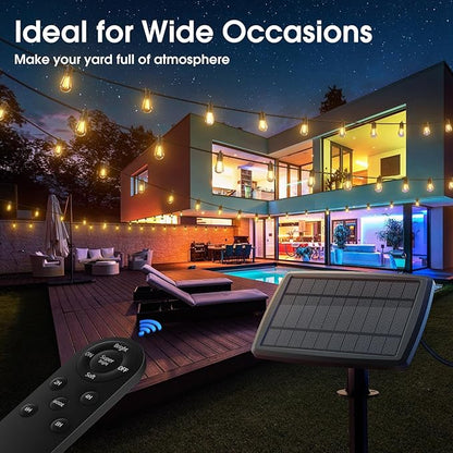 KYY 78FT(72+6) Solar String Lights Outdoor with USB Port Remote Control, LED Waterproof Solar Powered Patio with 24 Sockets, Heavy-Duty and UL Listed Porch Market Lights