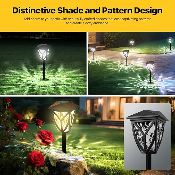 Ensenior Solar Lights Outdoor, 6500K LED Solar Garden Lights for Pathway Yard Patio Walkway Planter Walkway Landscape Lighting, IP65 Waterproof, Energy-Efficient Landscape Lighting, 6-Pack