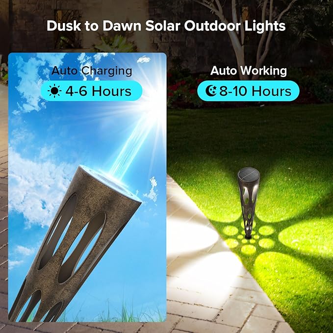 JJX Solar Pathway Lights, 6 Pack Outdoor Walkway Solar Lights for Yard Outside, Warm Light LED Landscape Light Waterproof IP65 Auto On/Off for Lawn Sidewalk