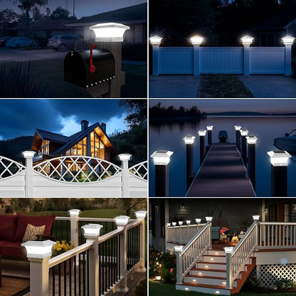 T-SUN Solar Post Cap Lights, Waterproof Outdoor Solar Powered Deck Fence Post Lights for 4 X 4 Wooden/Vinyl Posts, 6000K Cool White Lighting Decor for Deck, Patio, Garden, Porch, Fence(White -12 Pack)