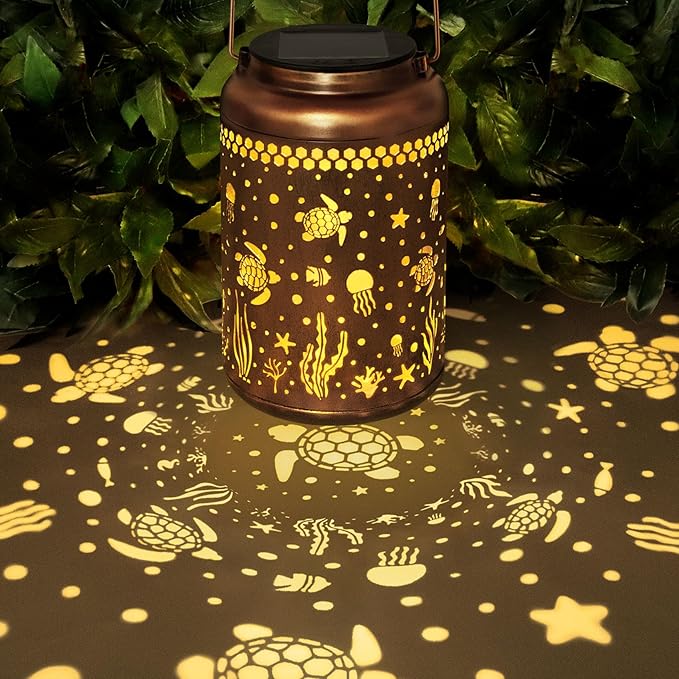 Sea Turtle Solar Lanterns Outdoor Waterproof, Birthday Gifts for Women Mom Grandma, Metal Hanging Solar Lights Decorative LED Lanterns for Yard Patio Porch Decor