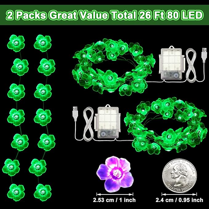 4-Pack Outdoor String Lights, 13ft Waterproof LED