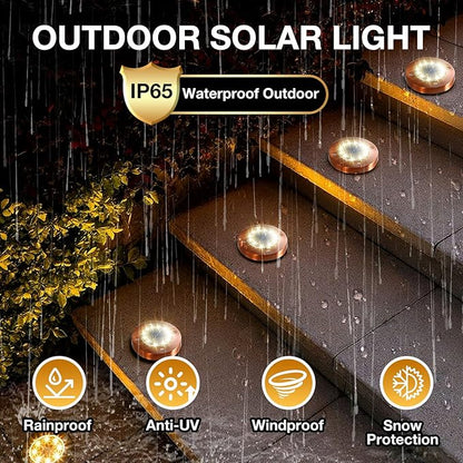 Outdoor In-Ground Lights Solar Disc Lights Outdoor Garden In Ground Landscape Light 4 Pack 12 led for Pathway Yard Patio Walkway