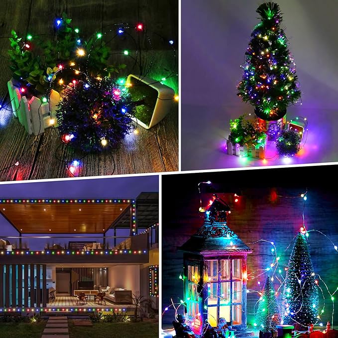 4 Pack Fairy Lights Battery Operated, 16.4 Ft 50 LED Starry Fairy Lights with Auto Timer Dark Green Copper Wire Twinkle Lights for Wedding Bedroom Christmas (Multicolor)