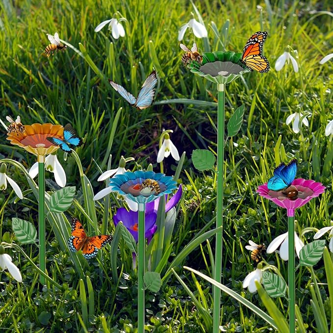 2-Pack Bee Watering Station, Metal Garden Bee Bath