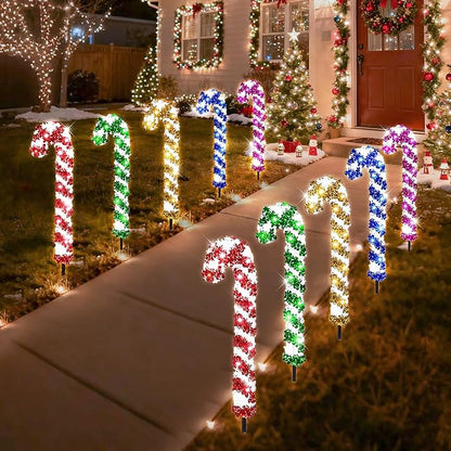 10 Pcs Christmas Candy Cane Lights 21'' Multicolor Candy Cane Pathway Light with 8 Lighting Modes Waterproof Christmas Pathway Lights with Stakes for Walkway Patio Yard Lawn Garden Decoration