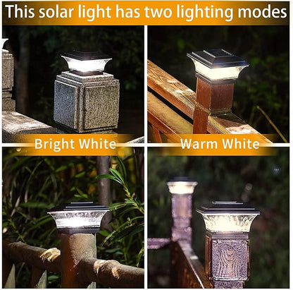 HUYIENO Solar Cap Lights Outdoor LED Lighting Deck Fence Two Light Modes Warm White/Bright White Suitable for 4x4 Wooden Posts Black 6PK