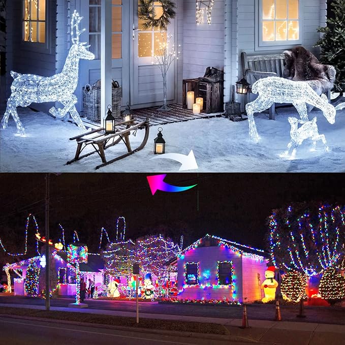Christmas Porch String Lights 2-Pack, 66ft 200 LED Waterproof
